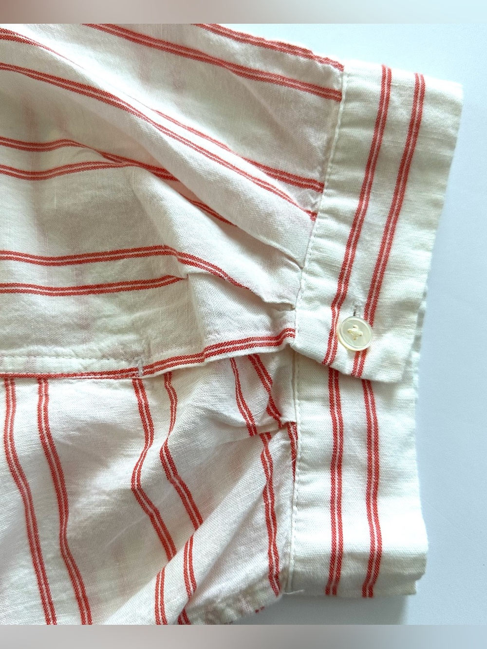 Madewell Oversized Pleated Sleeve Button Up Shirt in Bright Flame Stripe | XXL - Picture 11 of 14